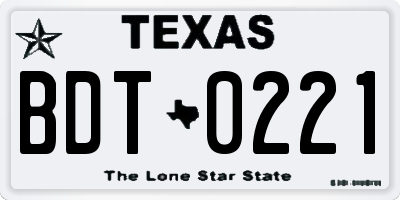 TX license plate BDT0221