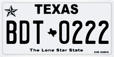 TX license plate BDT0222