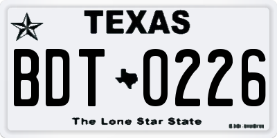 TX license plate BDT0226