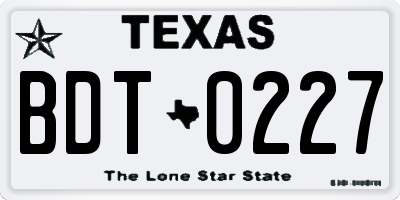 TX license plate BDT0227
