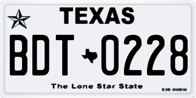 TX license plate BDT0228