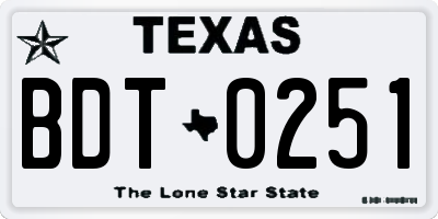 TX license plate BDT0251