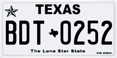 TX license plate BDT0252