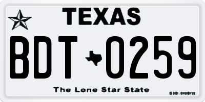TX license plate BDT0259