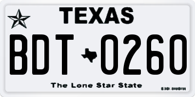 TX license plate BDT0260