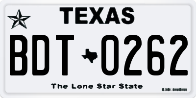 TX license plate BDT0262