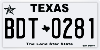 TX license plate BDT0281