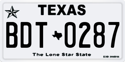 TX license plate BDT0287