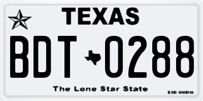 TX license plate BDT0288