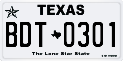 TX license plate BDT0301
