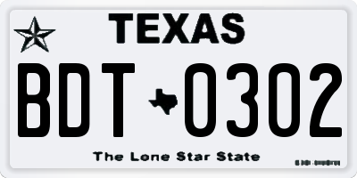 TX license plate BDT0302