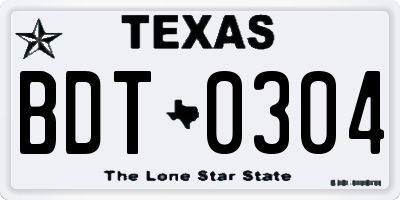 TX license plate BDT0304