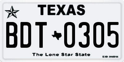 TX license plate BDT0305