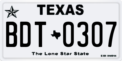 TX license plate BDT0307