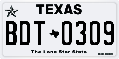 TX license plate BDT0309