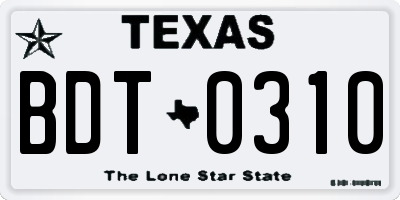 TX license plate BDT0310