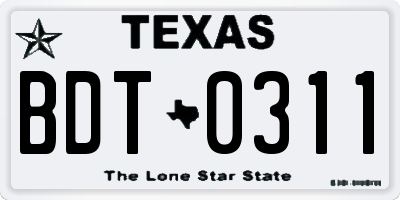 TX license plate BDT0311