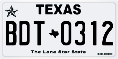 TX license plate BDT0312