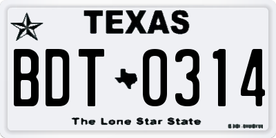 TX license plate BDT0314