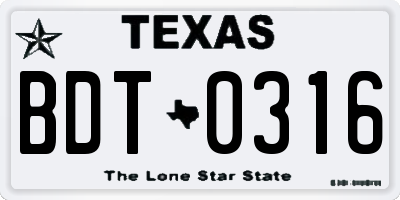 TX license plate BDT0316