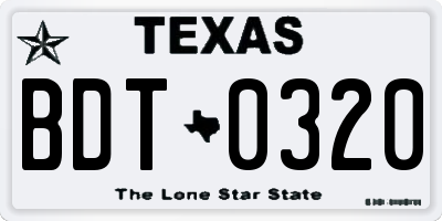 TX license plate BDT0320