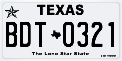 TX license plate BDT0321