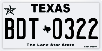 TX license plate BDT0322