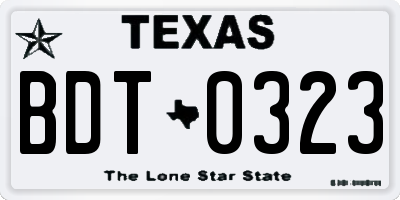 TX license plate BDT0323