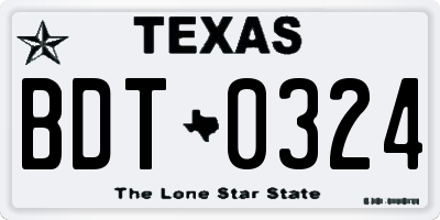 TX license plate BDT0324