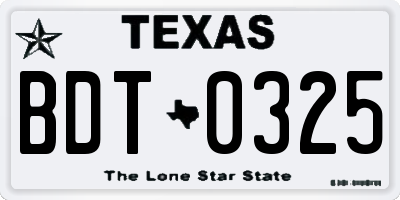 TX license plate BDT0325