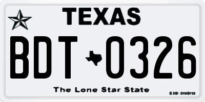 TX license plate BDT0326