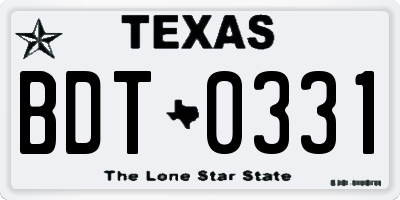 TX license plate BDT0331