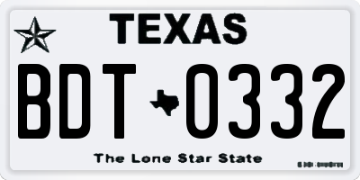 TX license plate BDT0332
