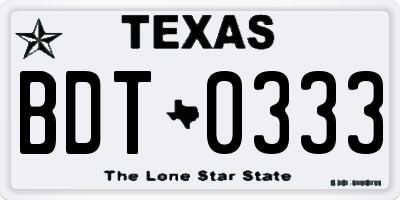 TX license plate BDT0333