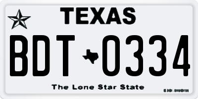 TX license plate BDT0334