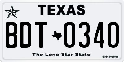 TX license plate BDT0340