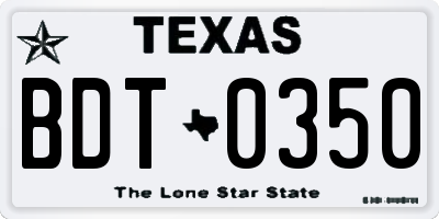 TX license plate BDT0350