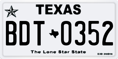 TX license plate BDT0352