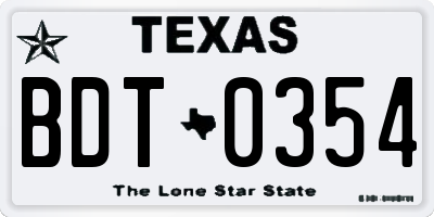 TX license plate BDT0354