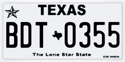 TX license plate BDT0355