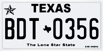 TX license plate BDT0356