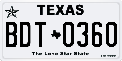 TX license plate BDT0360