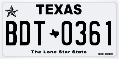 TX license plate BDT0361