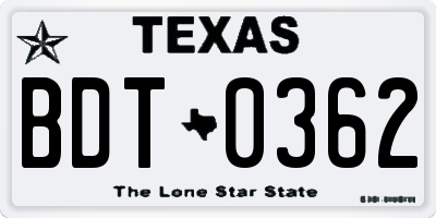 TX license plate BDT0362