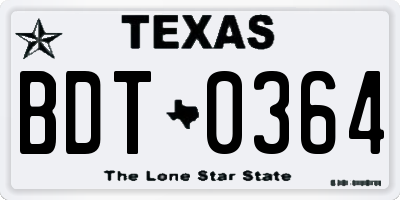 TX license plate BDT0364