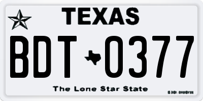 TX license plate BDT0377
