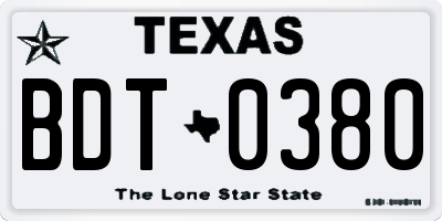 TX license plate BDT0380