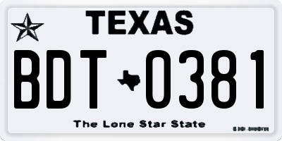 TX license plate BDT0381