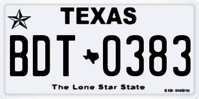 TX license plate BDT0383