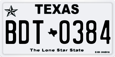 TX license plate BDT0384